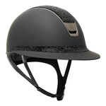 Samshield 2.0 #11 Fast Custom Samshield Miss Shield Shadowmatt Helmet with Crystal Fabric Rock Top & Frontal Band, Black Chrome Trim & Blazon, Sold as a kit with coordinating liner (sold separately).