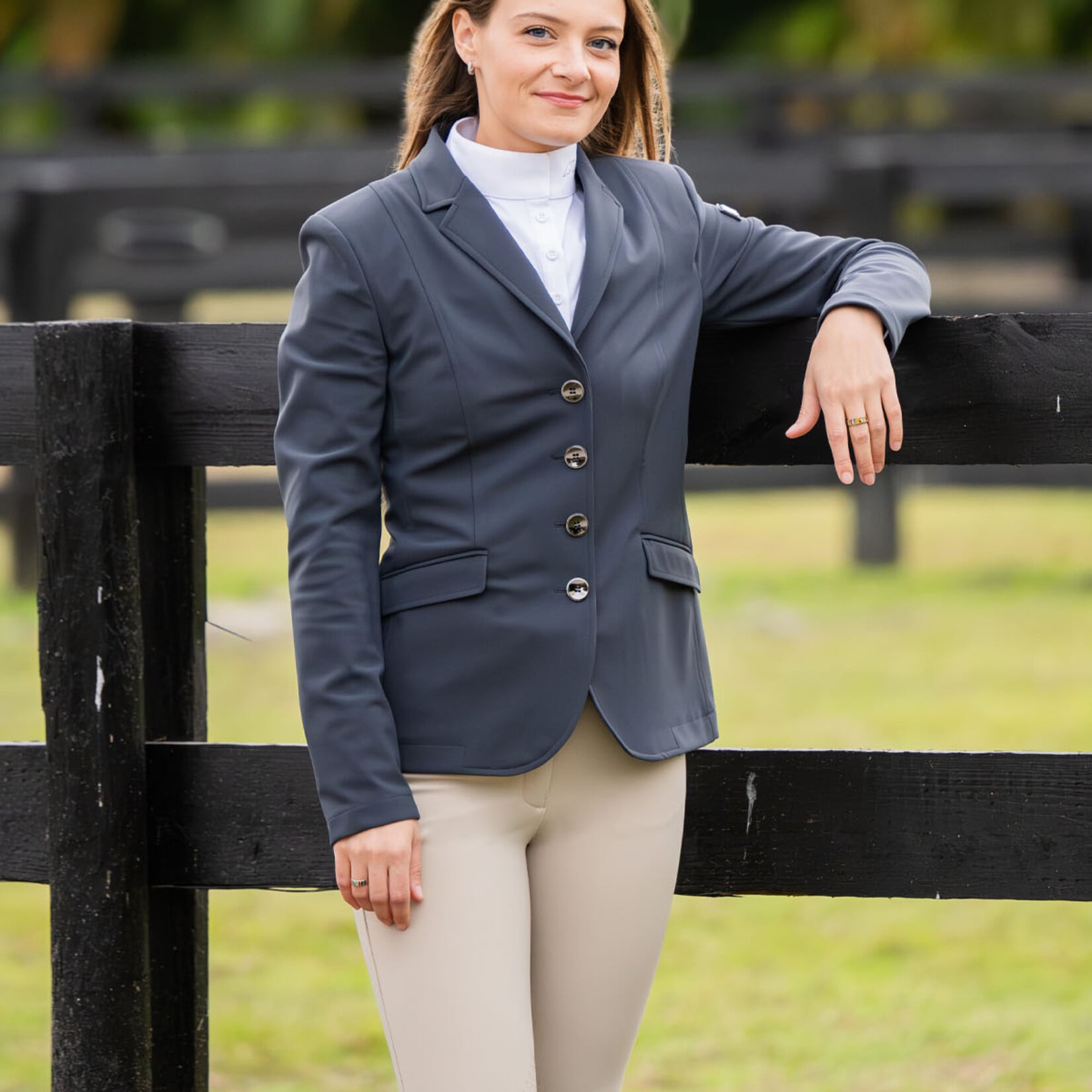 Equiline M00836 Equiline Ladies Elyssa B-Move Unlined Jacket, Gunmetal buttons
