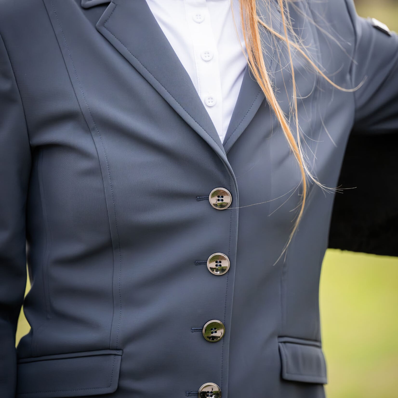 Equiline M00836 Equiline Ladies Elyssa B-Move Unlined Jacket, Gunmetal buttons