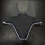 Equstar Custom Bonnet - Soundproof Ears, Square Shape, Drk Grey Base, 1R Navy Braid, 1R White Thread, 1R Sm Midnight Blue Crystal, 1R Drk Grey Thread, Drk Grey Star