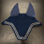 Equstar Custom Bonnet - Soundproof Ears, Square Shape, Drk Navy Base, 1R Single Rhinestone, 1R Stingray Galaxy Ribbon, Single Rhinestone, 1R Drk Navy Thread, Drk Navy Star