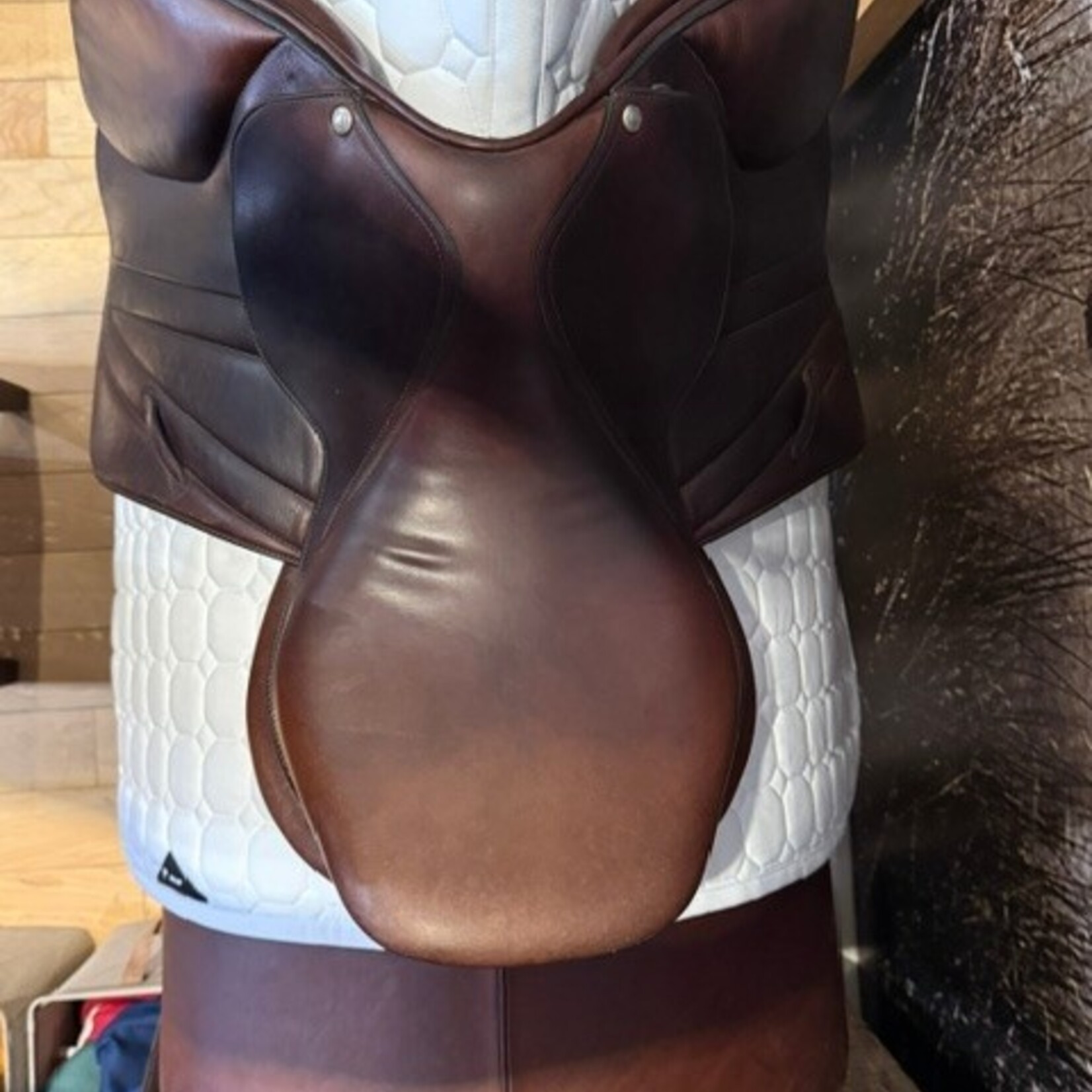 Butet #22 22213 Demo Butet Premium Jumping Saddle, 17" M Deep, Comfort seat, 2 flap, WIDE Tree, ESPDTE-A Integrated panel, Standard Front & Rear Blocks, Cachou, calfskin padded flap and seat, includes Butet cover