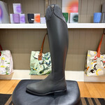 Deniro Boot DeNiro Custom Bellini Dressage Boot: Leg & Foot in WRAT Grey Anthracite, Callas Top in Camoscio Grigio w/ GGS79 Jet Hematite Crystals Around Top, Black Sole, Silver DeNiro Emblem