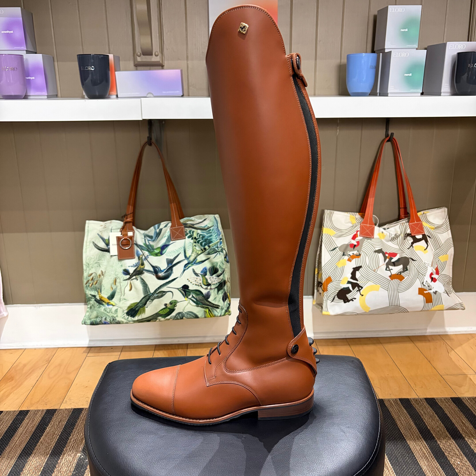 Deniro Boot DeNiro Custom Duca SLIM Field Boot: Leg & Foot in WRAT Brandy, Brown Sole, Gold DeNiro Emblem