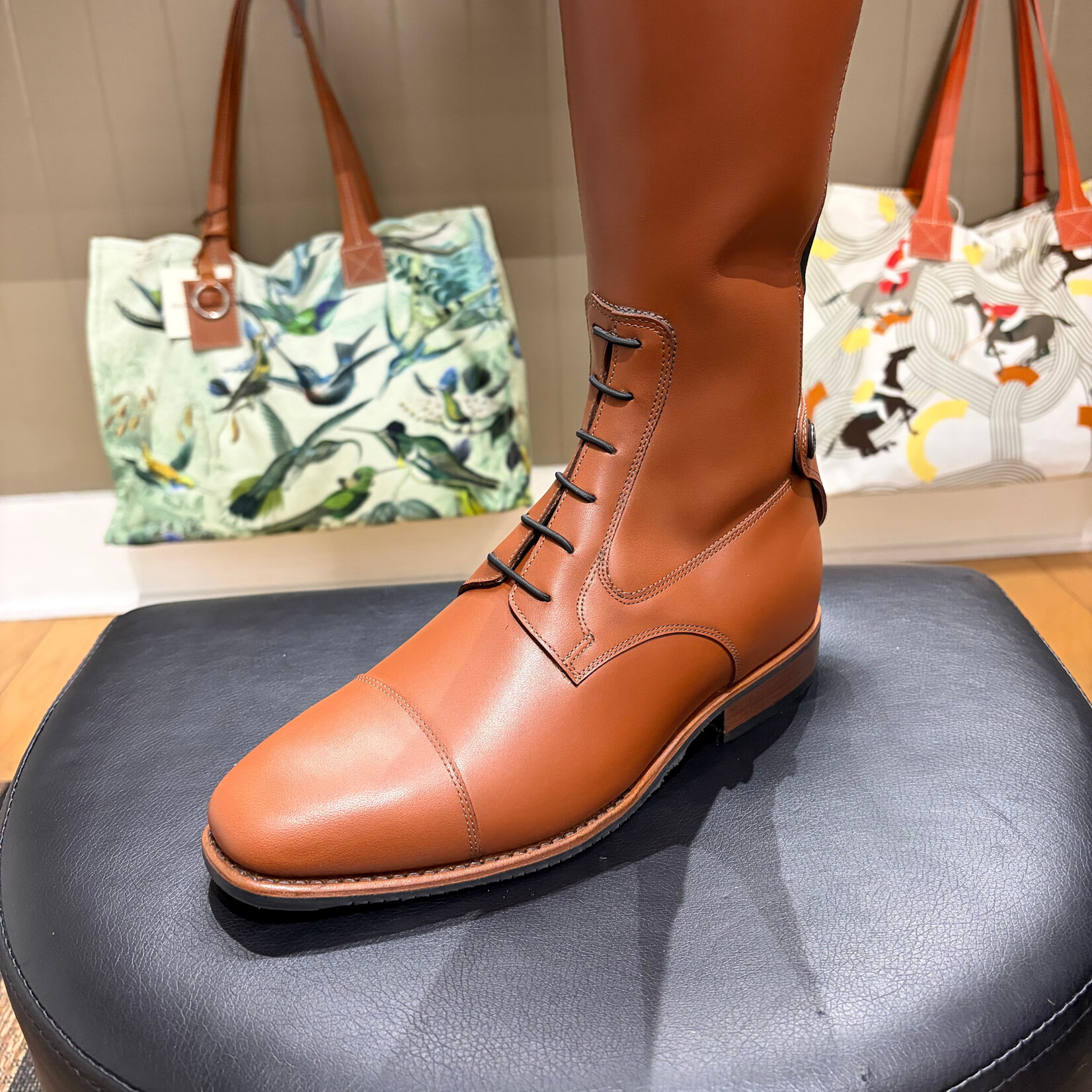 Deniro Boot DeNiro Custom Duca SLIM Field Boot: Leg & Foot in WRAT Brandy, Brown Sole, Gold DeNiro Emblem