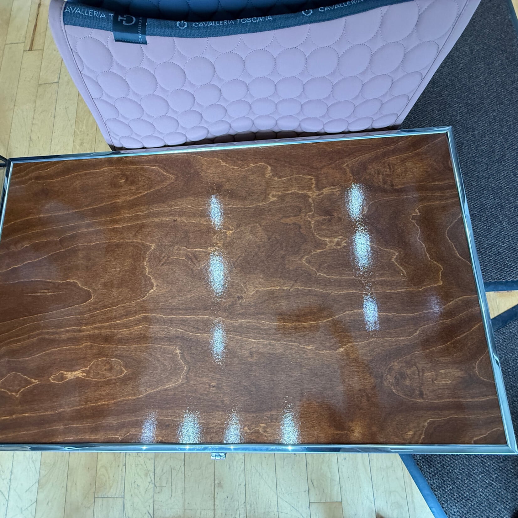 Phoenix West Ready-Made Custom Phoenix West Prestige Tack Trunk with Trim on all Corners, Finished Interior, Large Flat Lid, Includes Tray and Groom Tote, Plate sold separately- can be personalized