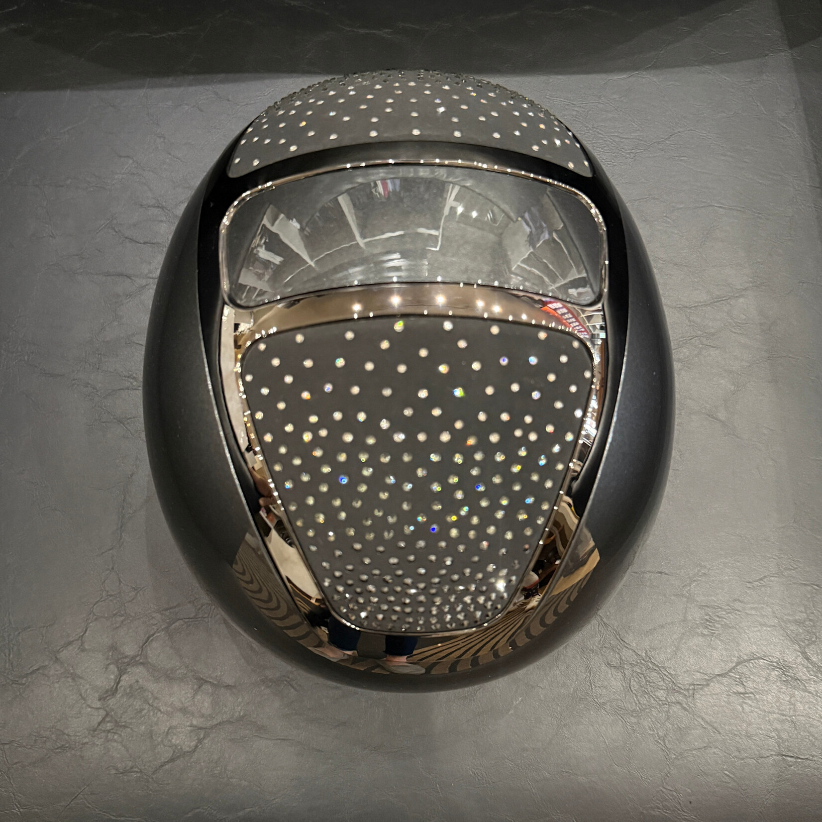 KASK Equestrian CUSTOM Kask WG11 Dogma Pure Shine Chrome Riding Helmet with Swarovski Waterfence Tonal Crystals- Sold as a kit with coordinating liner (sold separately)- SPECIAL ORDER ONLY