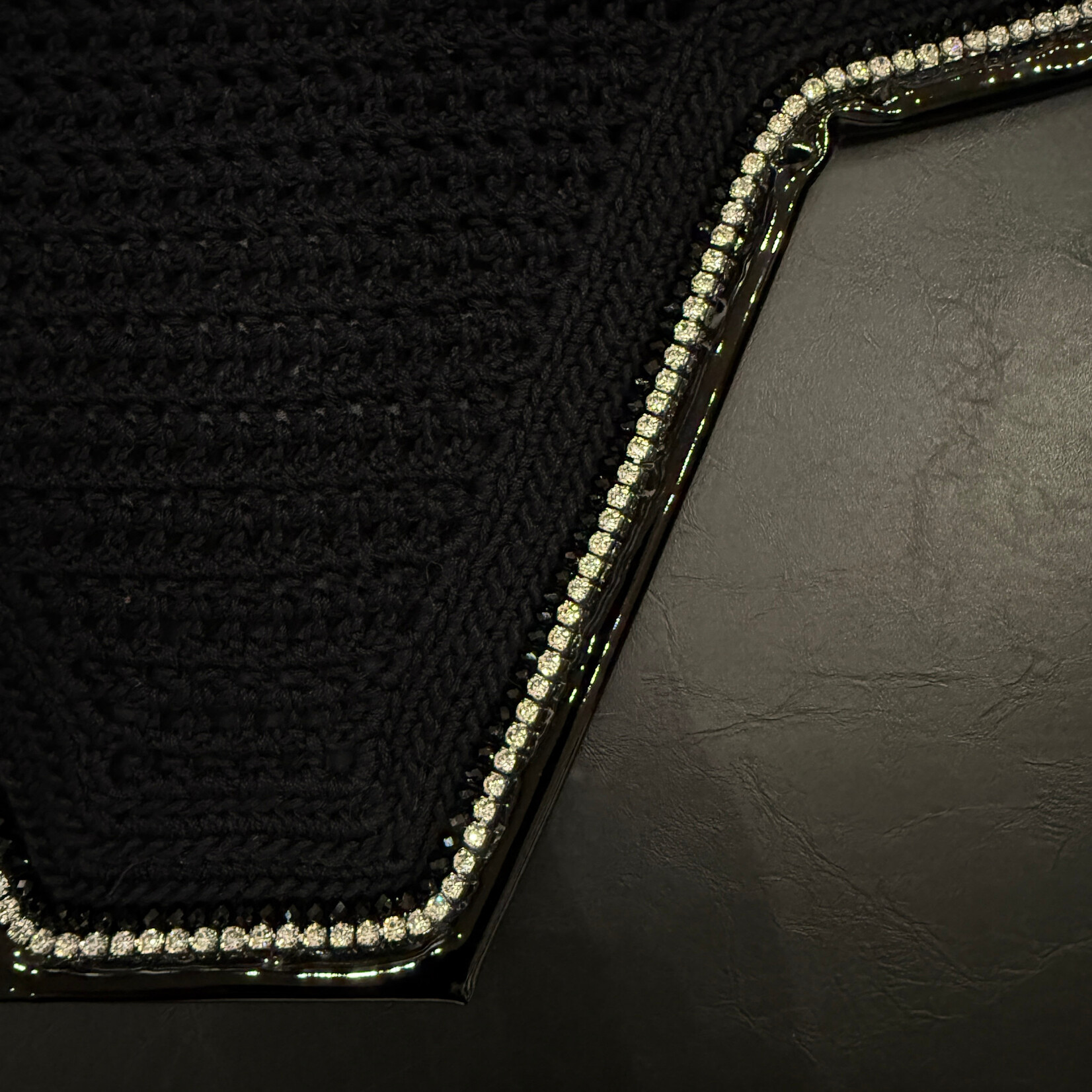 Equstar Custom Bonnet - Soundproof Ears, Square Shape, Black Base, 1R Sm Jet Blck Crystal, 1R Single Rhinestone, Patent Blk Trim, Blk Star