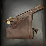 Larocque Chaps Larocque Custom Chaps, Chocolate Aniline Leg, Dundee Brown Belt & Trim, Rust Piped Belt & Leg, Brass front Buckle, ready-made in stock size Med-Short