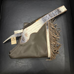 Larocque Chaps Larocque Semi-Custom Chaps, Dk. Grey Aniline Leg, King Croco Zebra Belt & Trim, Taupe Piped Belt & Leg, Fringe in Taupe, Silver Floral Buckle, ready-made in stock size Medium