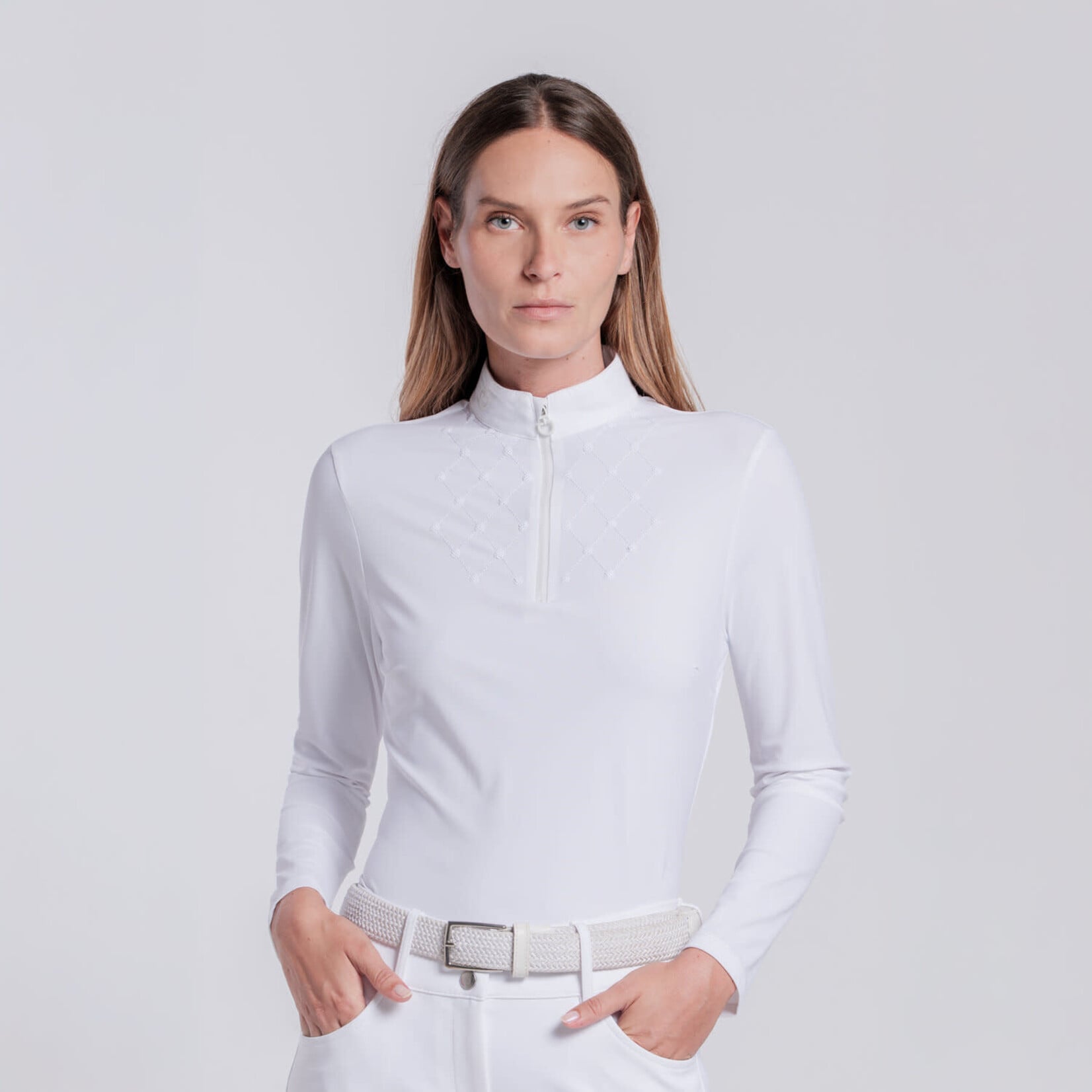 Cavalleria Toscana CAD308 Cavalleria Toscana Women's  L/S Competition Shirt w/ Sequins Bib Competition Shirt