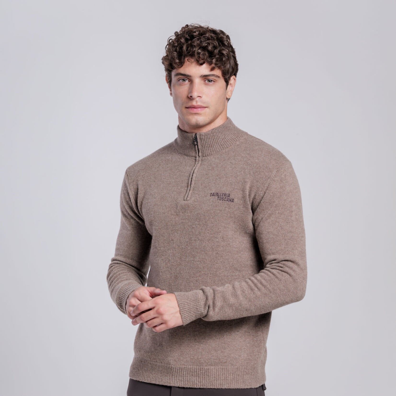 Cavalleria Toscana MAU164 Cavalleria Toscana Men's Pure Wool Half Zip Turtleneck Sweater