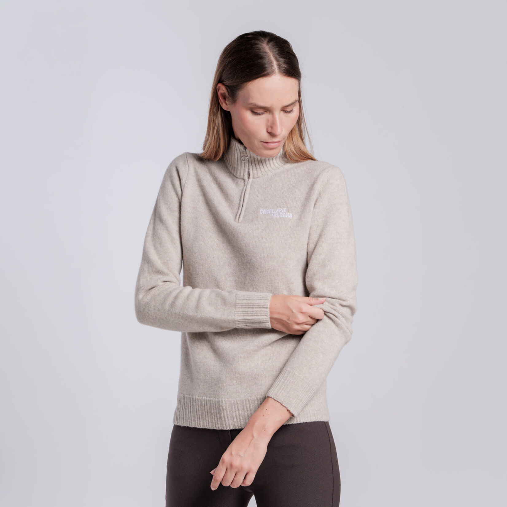 Cavalleria Toscana MAD163 Cavalleria Toscana Pure Merino Wool Half Zip Turtleneck Sweater