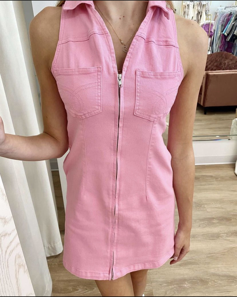 H&m pink clearance denim dress