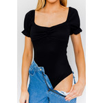 Short Puff Sleeve Black Bodysuit