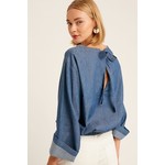 Chambray Ruched Sleeve Top