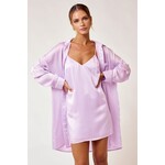 Lilac Satin Slip on Night Dress and Cover Shirt Set