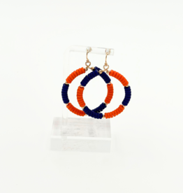 College Color Bead Circle Earrings Navy/Orange