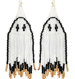 Halloween Ghost Tassel Earrings - White/Black