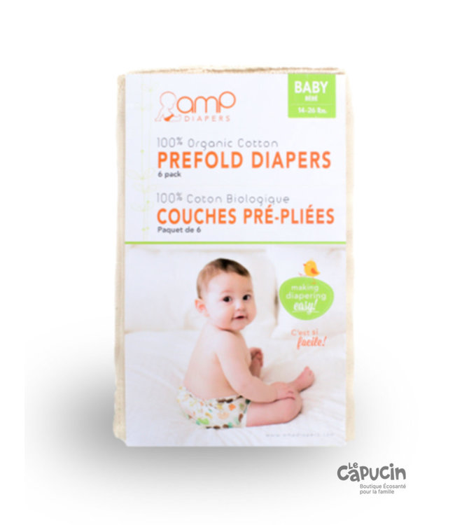 Prefold Diapers Organic Cotton | Set of 6.