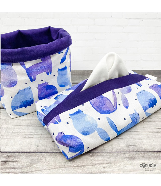 Mouchoirs lavables | 24 items | Chats violets et aquarelle