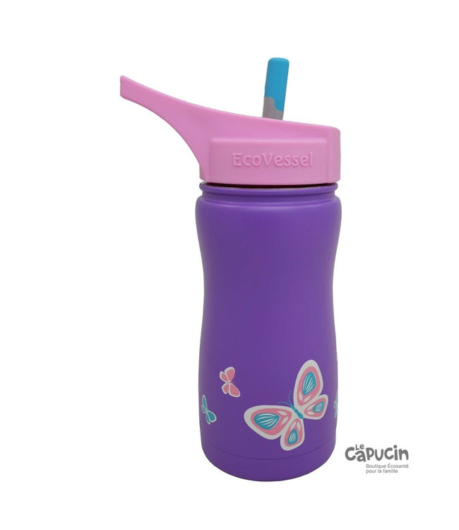 EcoVessel Stainless Steel Water Bottle | Thermos | 13 oz | Butterfly