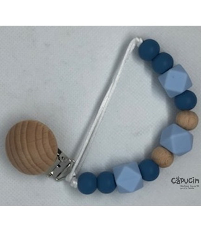 Les créations MCB Pacifier clip | Baby blue cube | Navy and wood