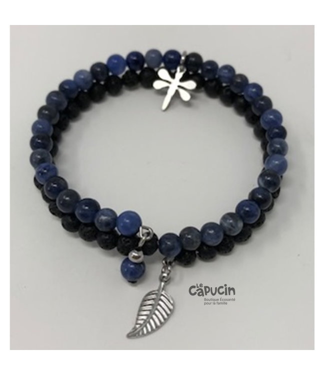 Bracelet | Double 4 mm stones | Navy & black