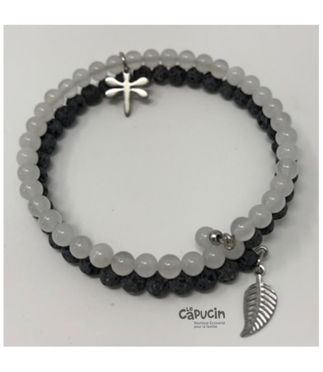 Bracelet | Double 4 mm stones | White & black