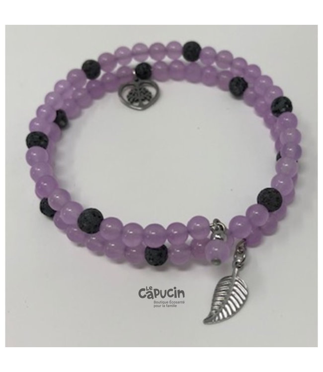 Bracelet | Double 4 mm stones | Purple & black