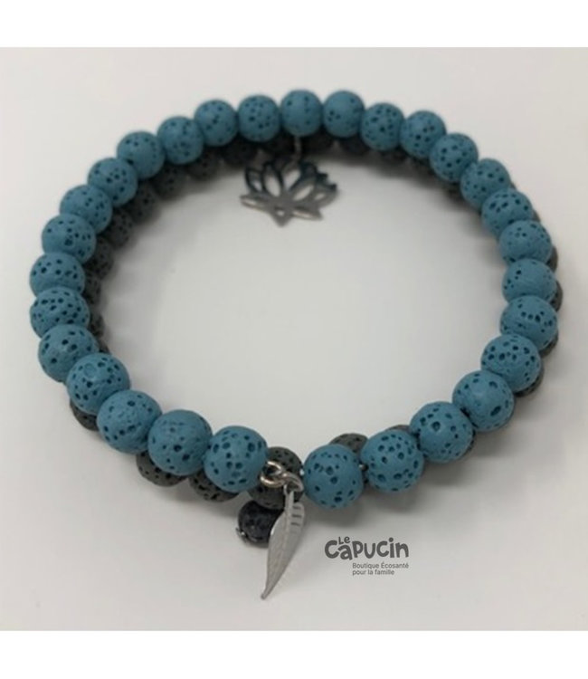 Bracelet | 6 mm double stones | Turquoise & charcoal