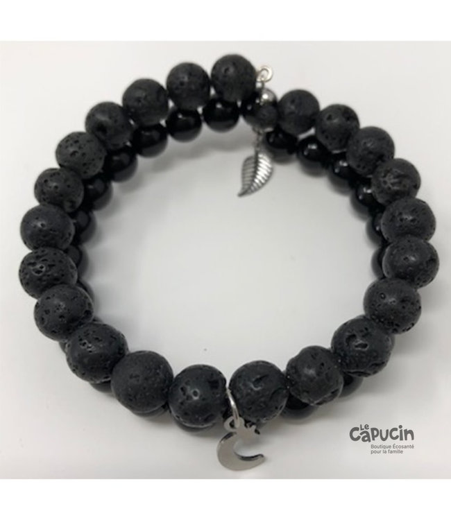 Bracelet | 8 mm double stones | Black