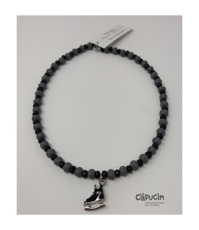 Necklace | Wooden bead | Grey & black skate