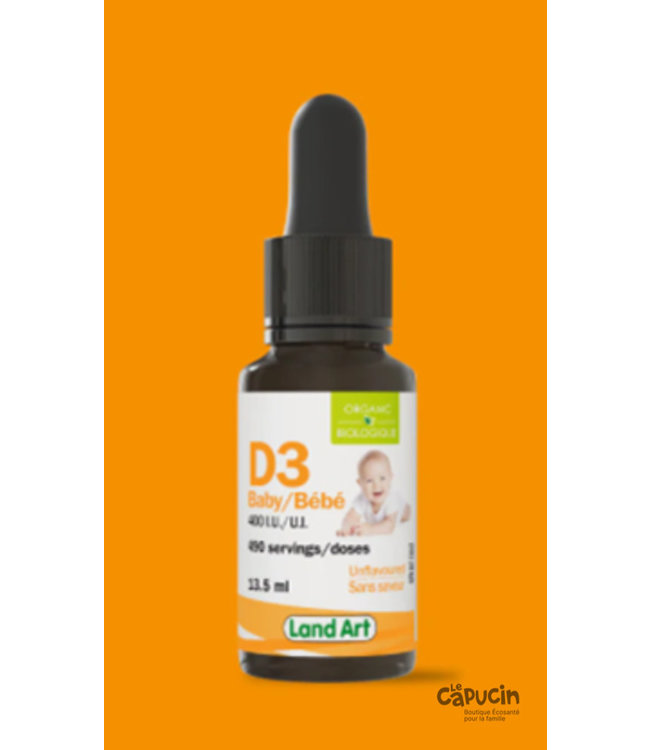 Vitamine D3 biologique pour bébé 400 U.I - 13.5 ml par Land Art