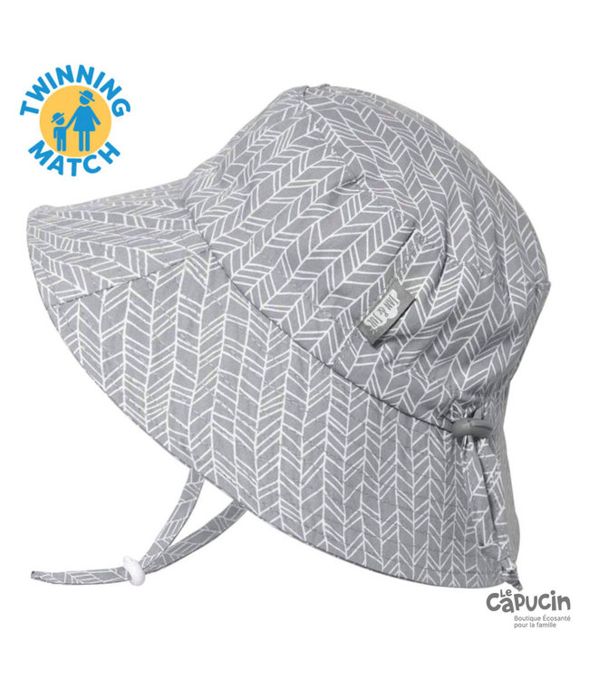 Sun Hat | Cotton Bucket Hat | Grey Herringbone