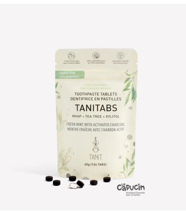 Tanit Toothpaste Pastilles - Fresh Mint + Activated Charcoal - Refill (124) by Tanit