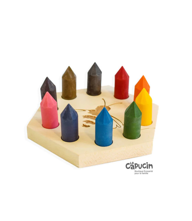 All-Natural Beeswax Crayons - 8 items - With Wooden Caddy