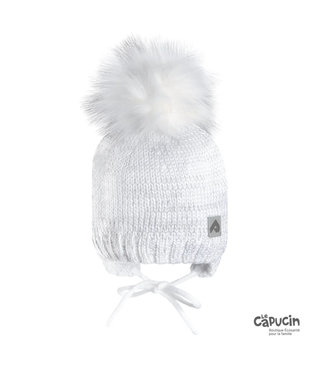 Perlimpinpin Tuque d'hiver avec pompon détachable et cordon - Blanc