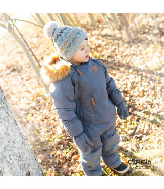 Perlimpinpin Tuque d'hiver avec pompon détachable - Gris pâle 2-6 ans