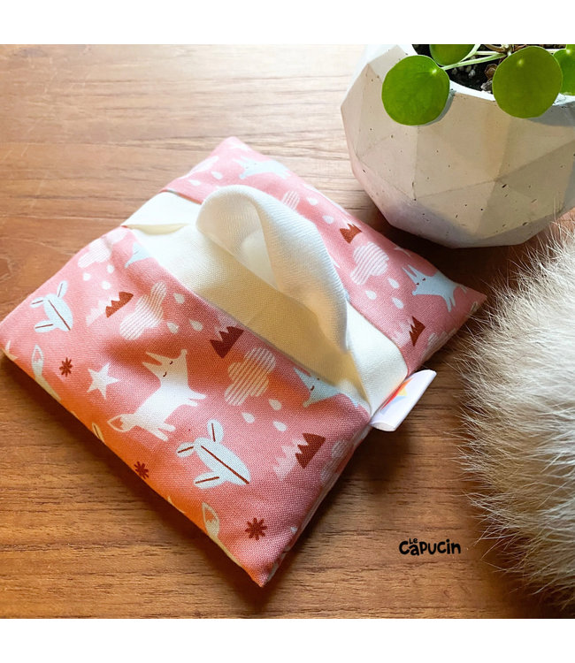 Double pouch with 4 tissues - Pink foxes