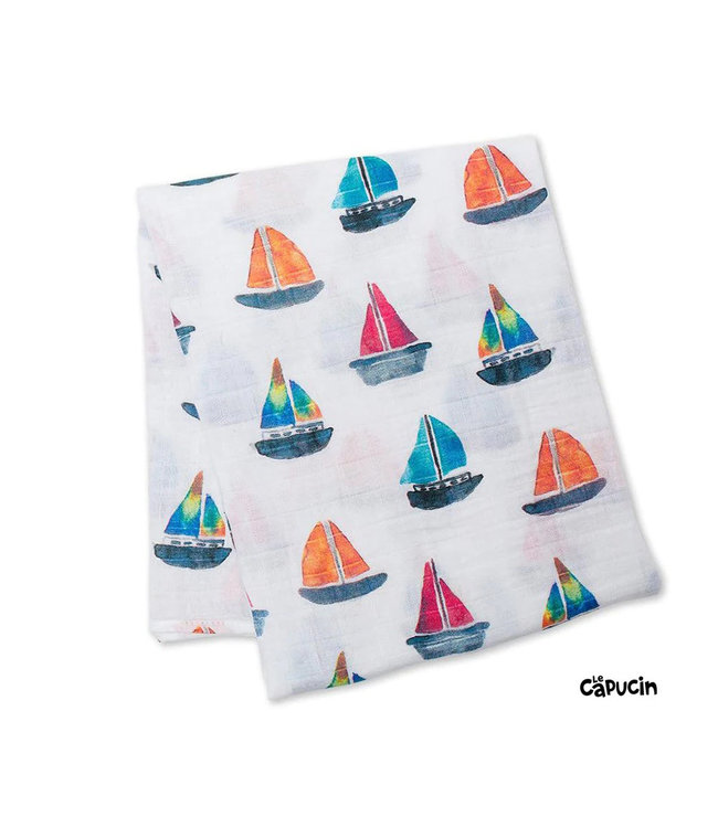 Blanket - Cotton Muslin - Sailing boat - by Lulujo