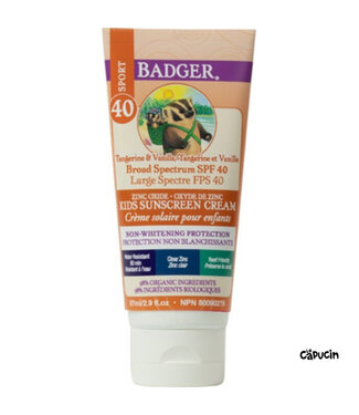 Badger Crème solaire minérale pour enfants (expiration janvier 2026)- FPS 40 - zinc clair- 87 ml-Badger