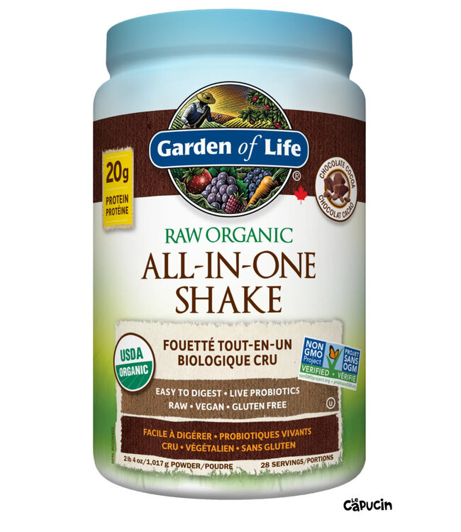 All-in-one shake raw organic Chocolate 1017 g by Garden of Life
