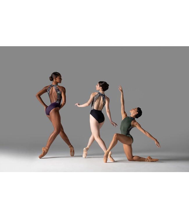 Ladies' Avery High Neck Leotard Aquarelle with Olive