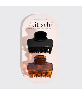 Kitsch Recycled Plastic Medium Puffy Claw Clips 2pc Set Black & Tort