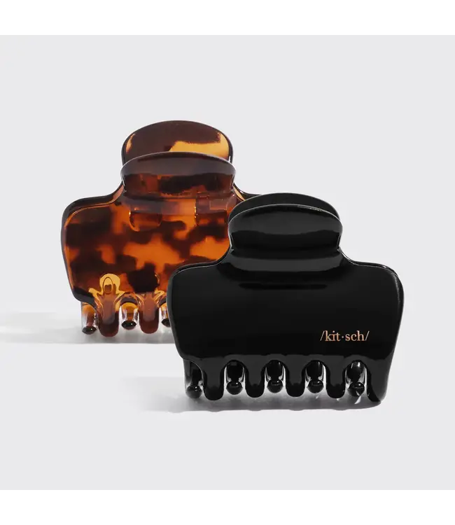 Recycled Plastic Medium Puffy Claw Clips 2pc Set Black & Tort