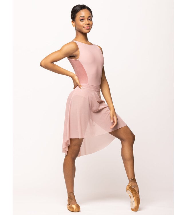 Ladies' Long High-Low Skirt Dusty Rose Mesh