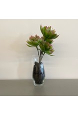Small Artificial Green with Pink Flowers Plant in Slim Vase