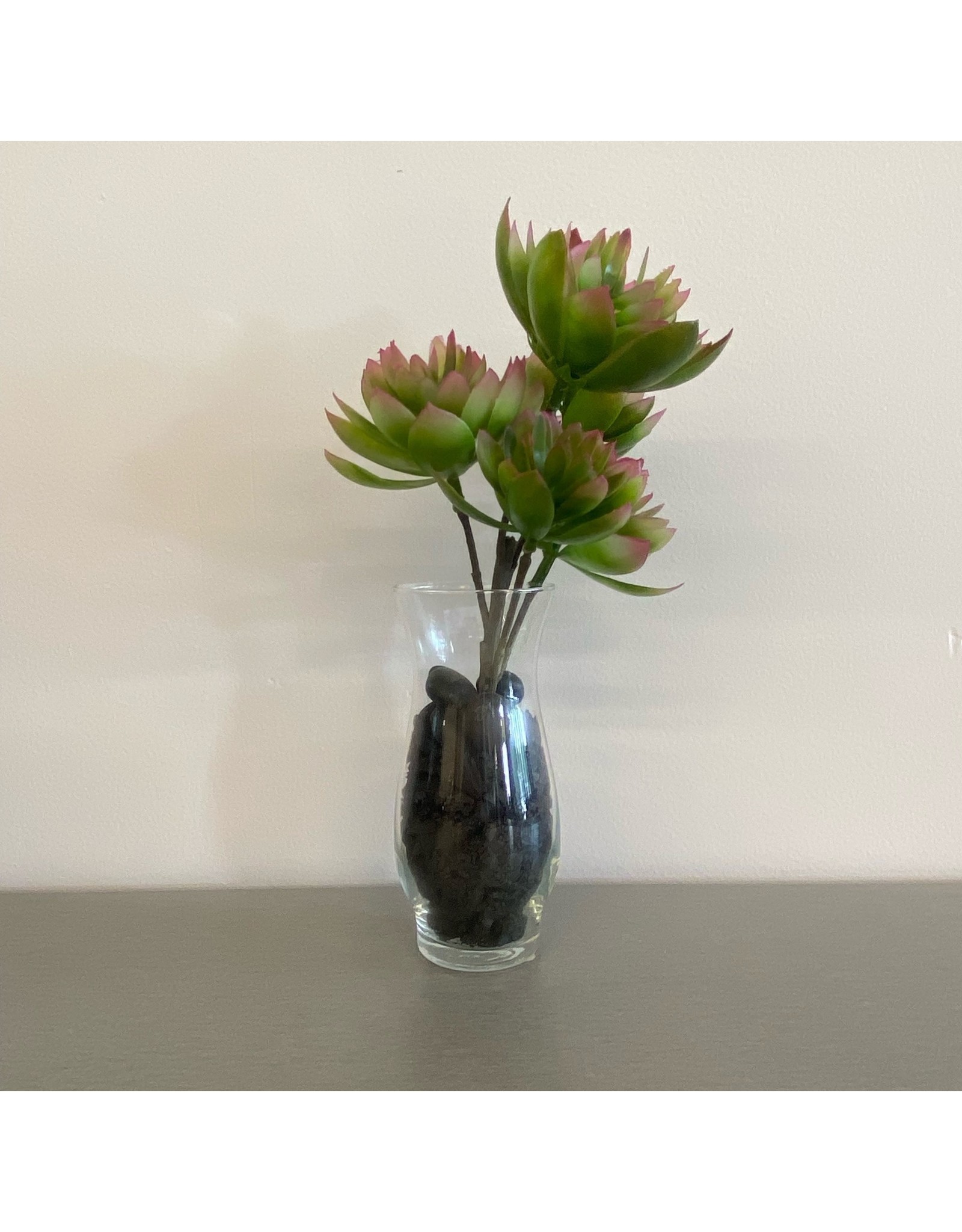 Small Artificial Green with Pink Flowers Plant in Slim Vase