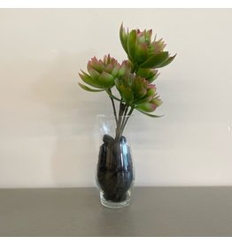 Small Artificial Green with Pink Flowers Plant in Slim Vase